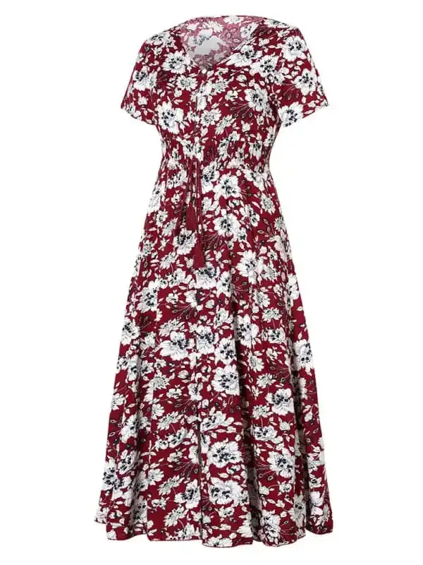 Women’s Floral Print V-Neck Split Maxi Dress