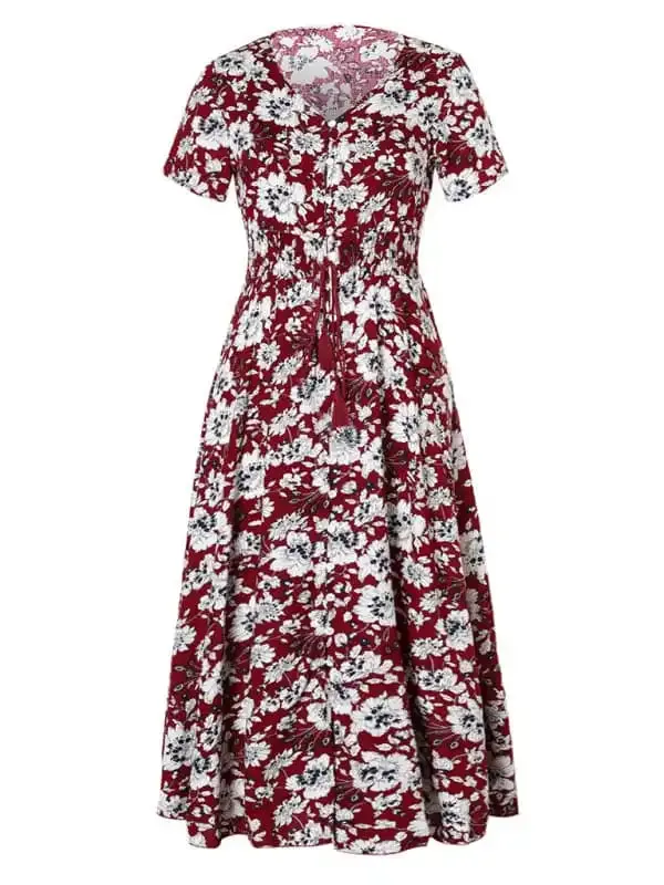 Women’s Floral Print V-Neck Split Maxi Dress
