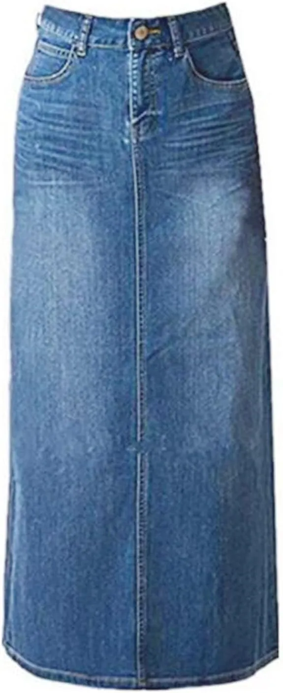 Women's Maxi Pencil Jean Skirt- High Waisted A-Line Long Denim Skirts for Ladies- Blue Jean Skirt