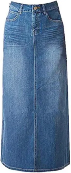 Women's Maxi Pencil Jean Skirt- High Waisted A-Line Long Denim Skirts for Ladies- Blue Jean Skirt