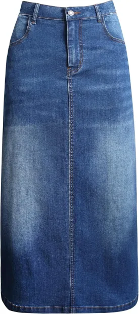 Women's Maxi Pencil Jean Skirt- High Waisted A-Line Long Denim Skirts for Ladies- Blue Jean Skirt