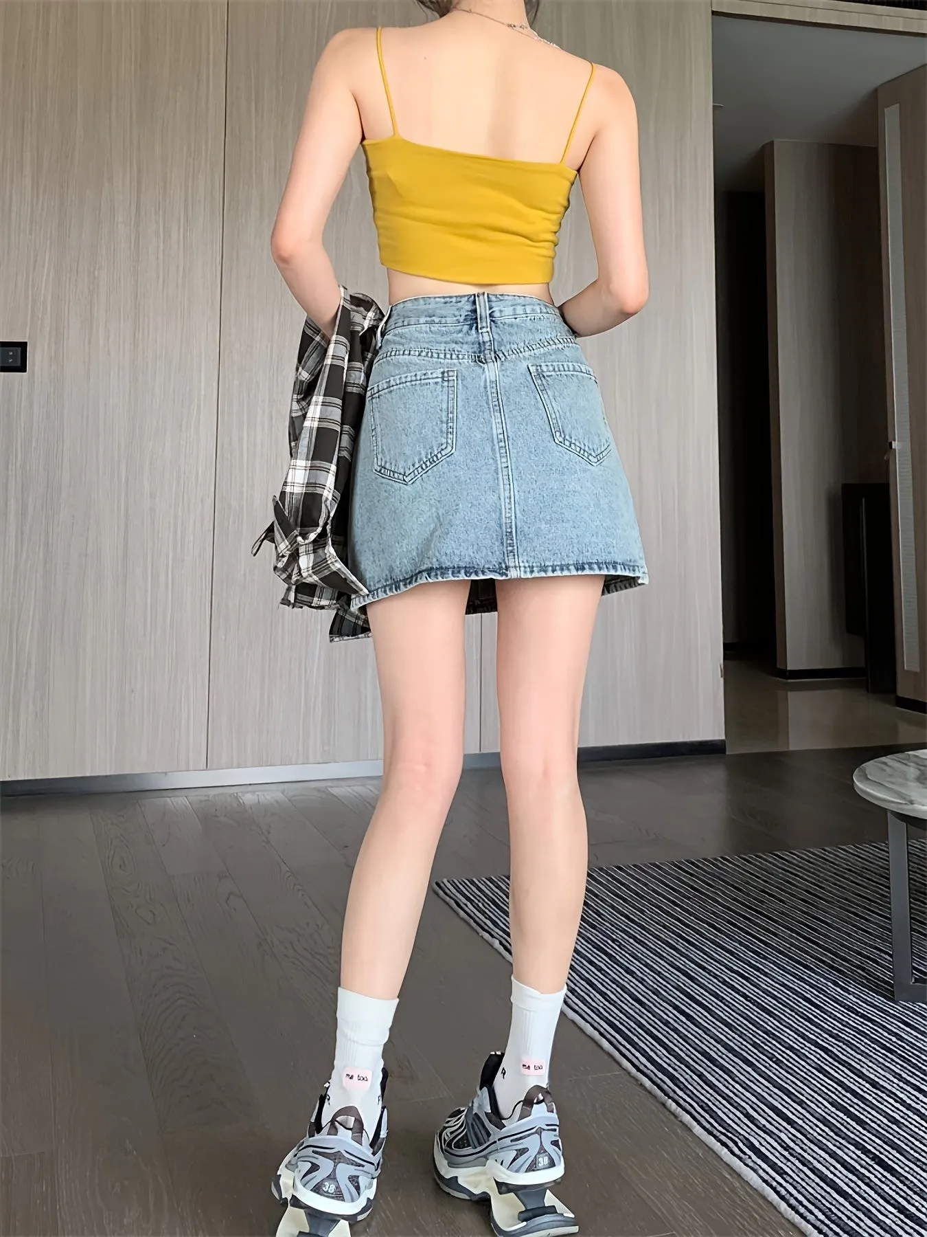 Women's Sexy Denim Plain Mini Skirt With Lining - Bodycon Jean Skirt, Vintage Wash, Casual Summer Fashion, Streetwear
