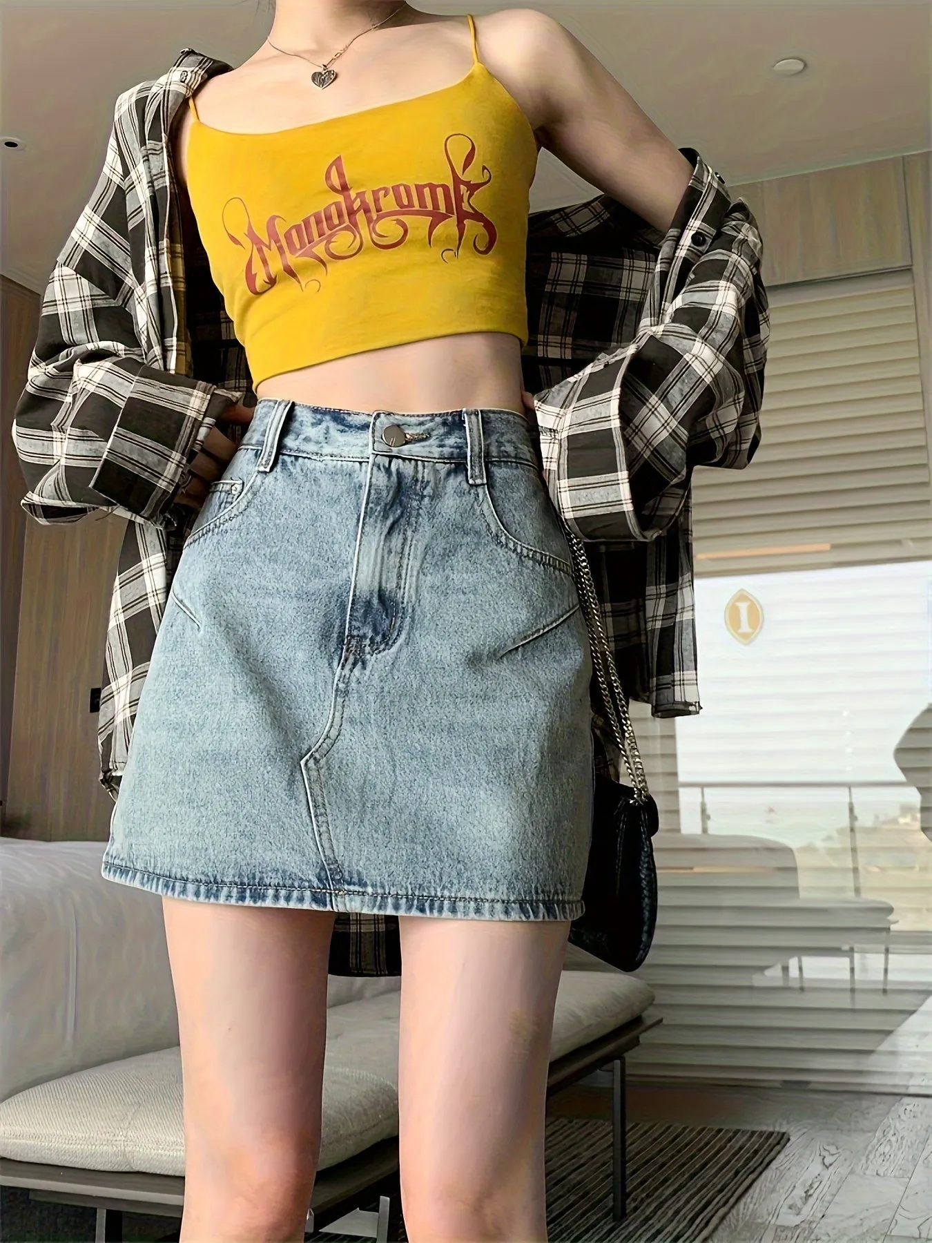 Women's Sexy Denim Plain Mini Skirt With Lining - Bodycon Jean Skirt, Vintage Wash, Casual Summer Fashion, Streetwear