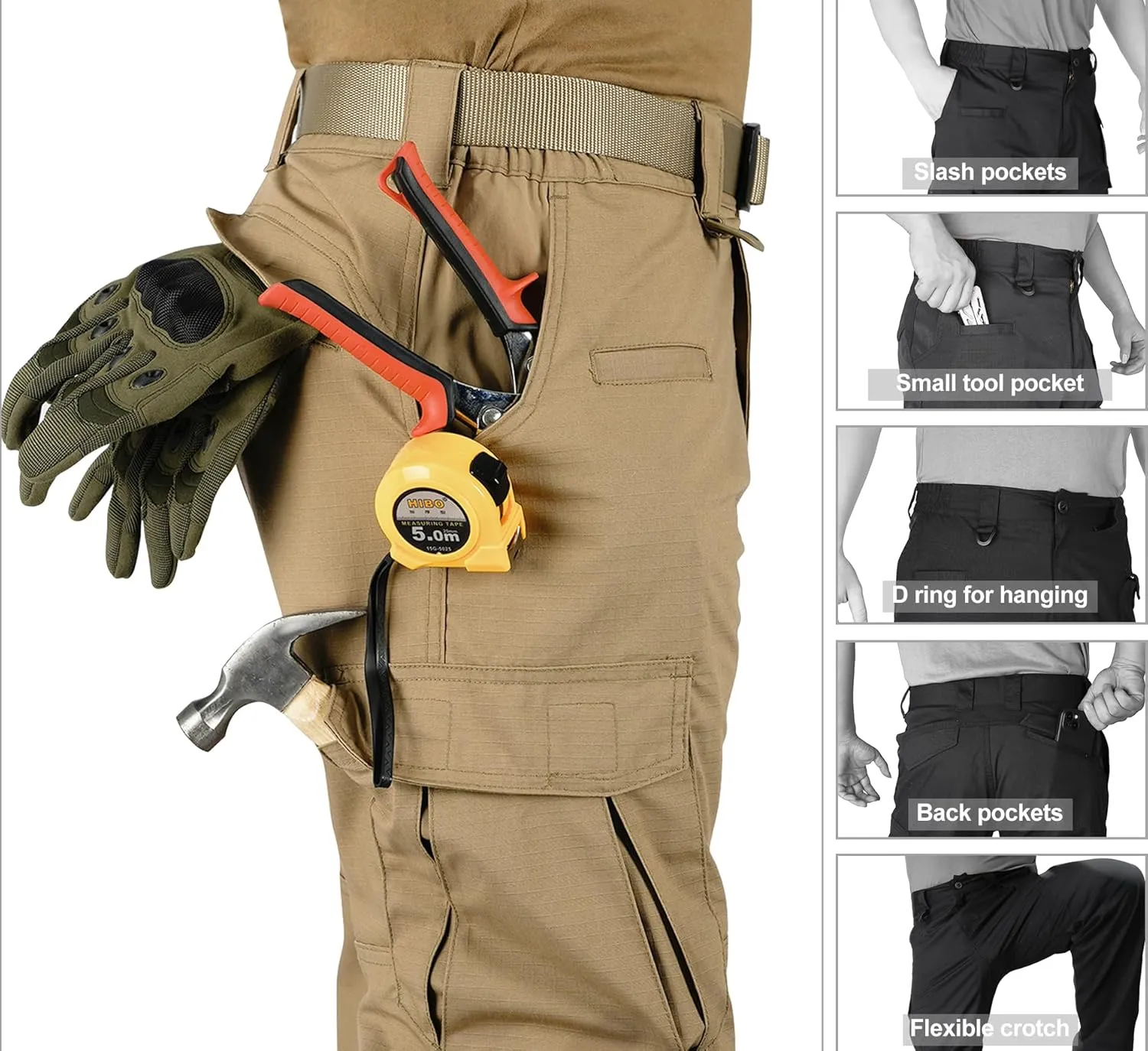 Work Pants for Men Stretch Ripstop Cargo Pants Lightweight Water Resistant Tactical Pants with 8 Pockets No Belt