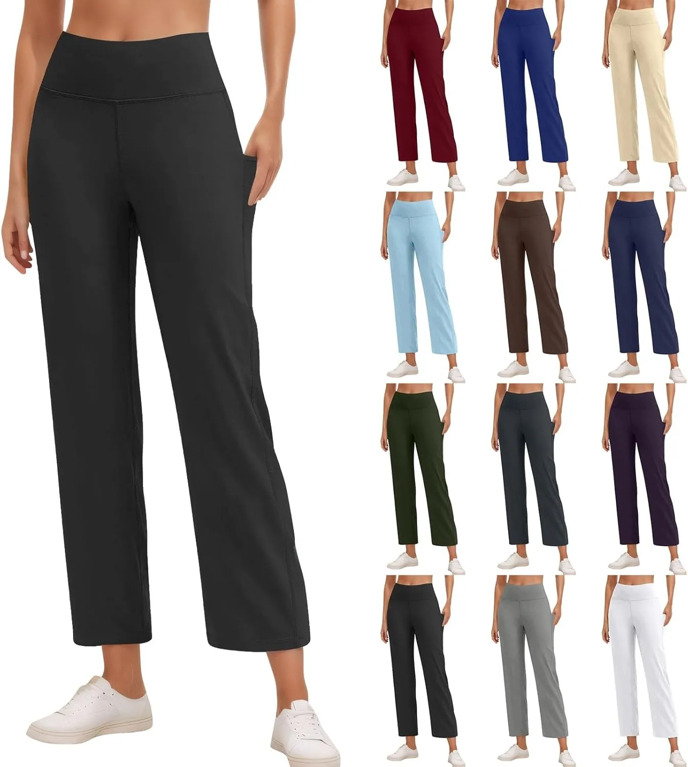 Yoga Pants with Pockets for Women Stretch High Waist Straight Leg Sweatpants Lightweight Lounge Jogger Pants w/Pocket
