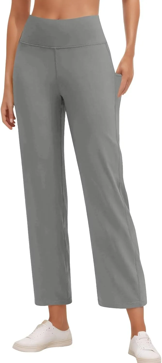 Yoga Pants with Pockets for Women Stretch High Waist Straight Leg Sweatpants Lightweight Lounge Jogger Pants w/Pocket