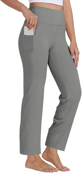 Yoga Pants with Pockets for Women Stretch High Waist Straight Leg Sweatpants Lightweight Lounge Jogger Pants w/Pocket