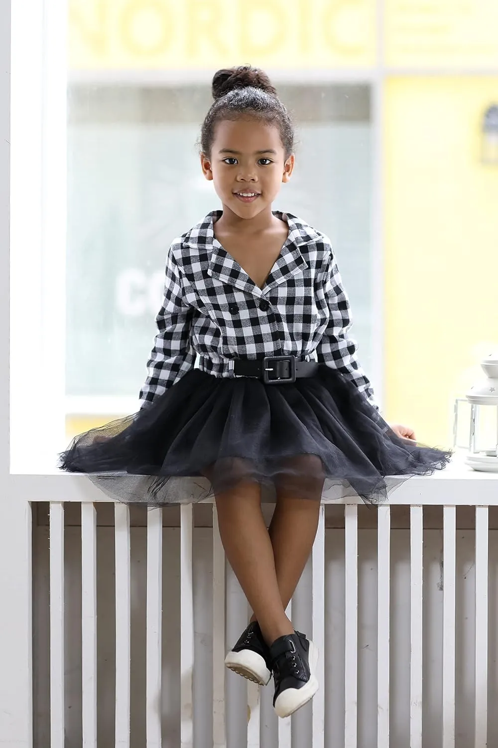 YOUNGER STAR Little Baby Girl Black and White Dress Buffalo Plaid Tutu Skirt Party Princess Formal Outfit Clothes