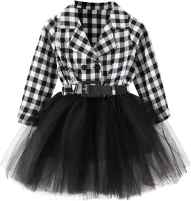 YOUNGER STAR Little Baby Girl Black and White Dress Buffalo Plaid Tutu Skirt Party Princess Formal Outfit Clothes