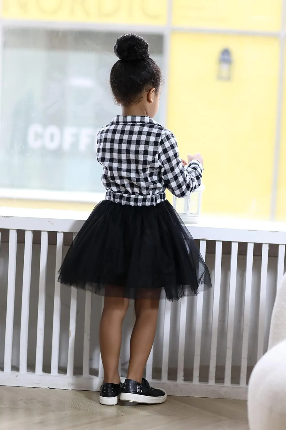 YOUNGER STAR Little Baby Girl Black and White Dress Buffalo Plaid Tutu Skirt Party Princess Formal Outfit Clothes