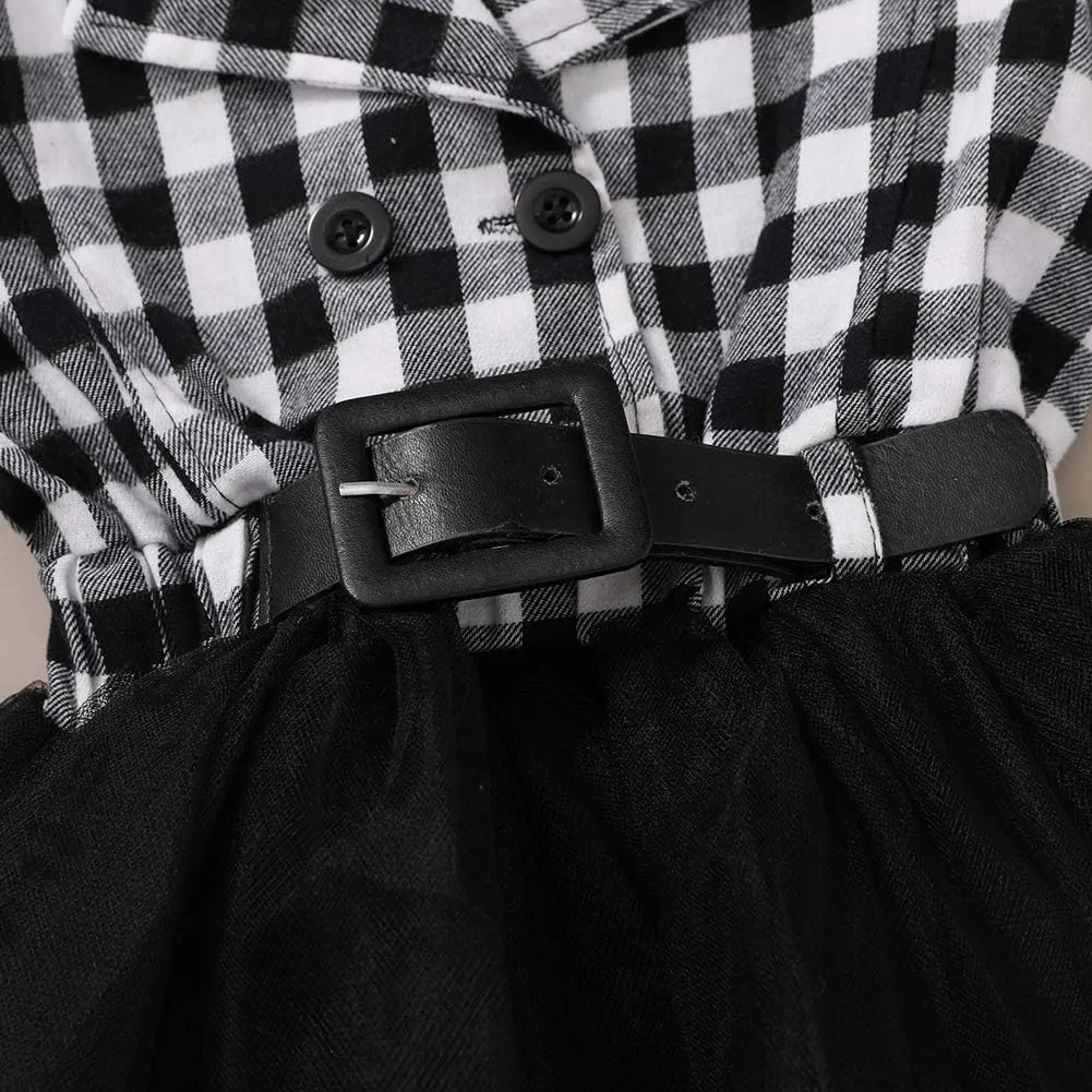 YOUNGER STAR Little Baby Girl Black and White Dress Buffalo Plaid Tutu Skirt Party Princess Formal Outfit Clothes