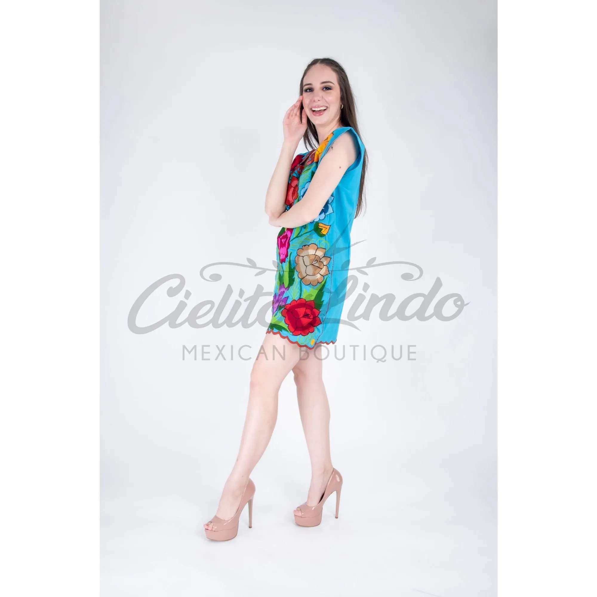 Zina Turquoise Mini Dress